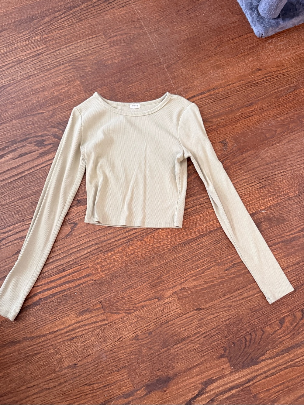 Garage Olive-Beige Ribbed Long-Sleeve Crop Top